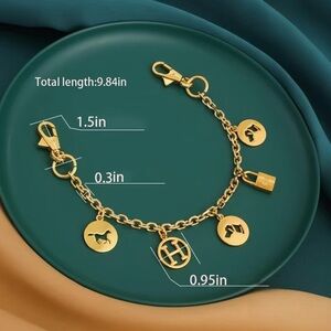 Gold purse chain/bag charm with iconic horse, lock, H charms